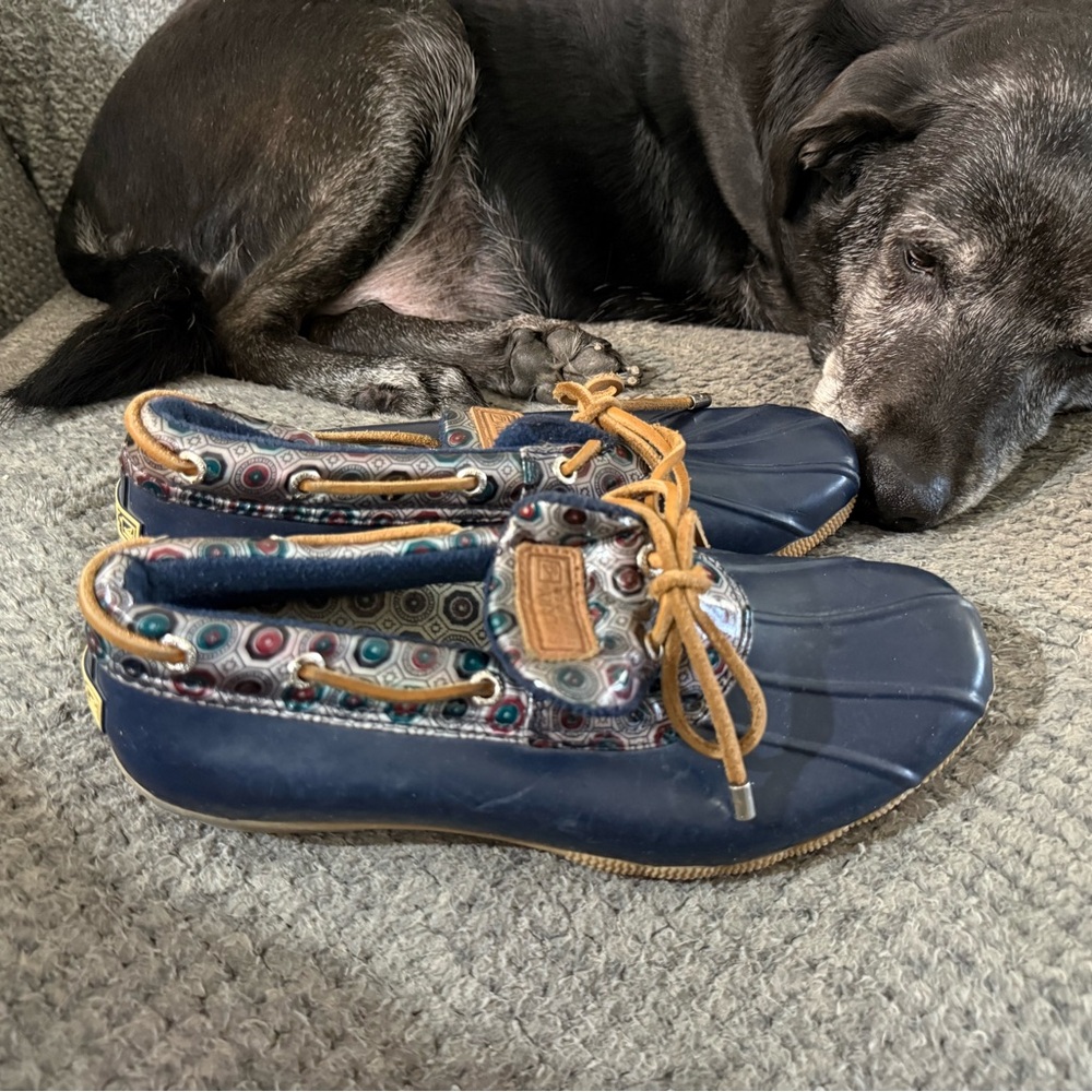 Sperry Tan and Navy Duck Boots